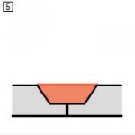 Esquema técnico mostrando el acabado final de la soldadura de pisos vinílicos después del raspado