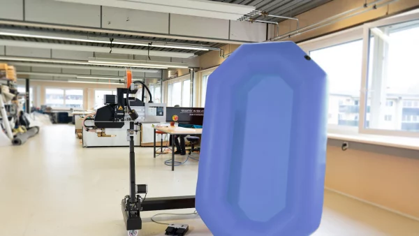 Máquina de soldadura Leister SEAMTEK utilizada para la fabricación de botes inflables de lona plástica