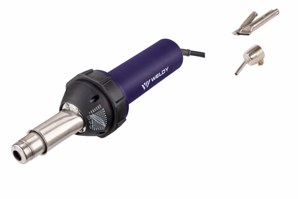 WELDY ENERGY HT 1600 Kit Chapa con accesorios de soldadura Vista del WELDY ENERGY HT 1600 con boquillas y rodillo para soldadura de chapas plásticas