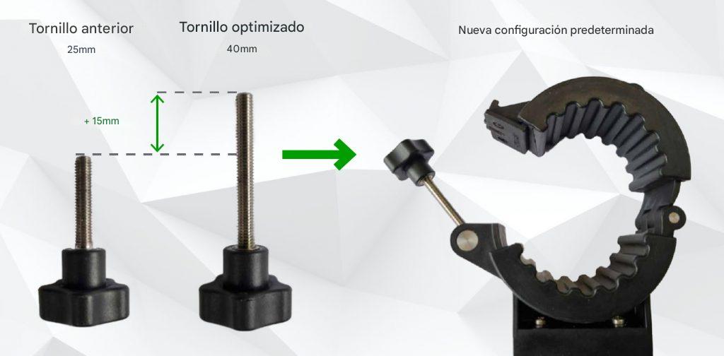 Comparación entre tornillo anterior y nuevo tornillo largo para fijación fácil en las unidades EASYFLOOR y MINIFLOOR