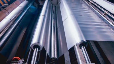 Proceso industrial de laminación de materiales con calor infrarrojo KRELUS de Leister aplicado en la fabricación de superficies decorativas y revestimientos de interiores