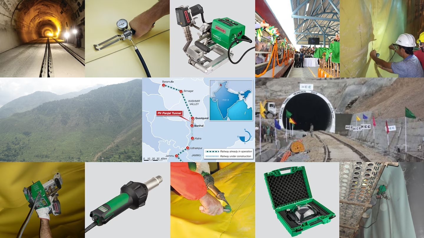 Equipos Leister aplicados en la soldadura y verificación de geomembranas en los túneles del proyecto ferroviario hacia Cachemira