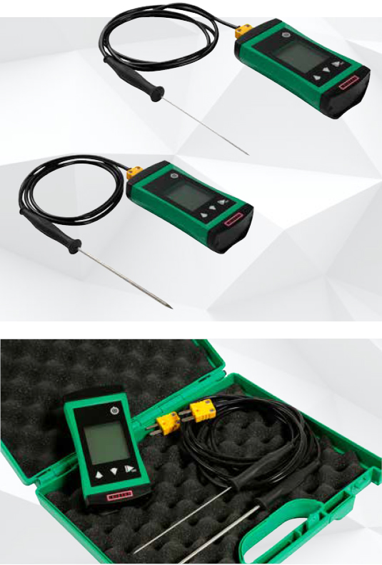 Dispositivo de medición de temperatura Leister G1200 con sondas tipo K, diseñado para mediciones rápidas y precisas entre -65 °C y 1200 °C