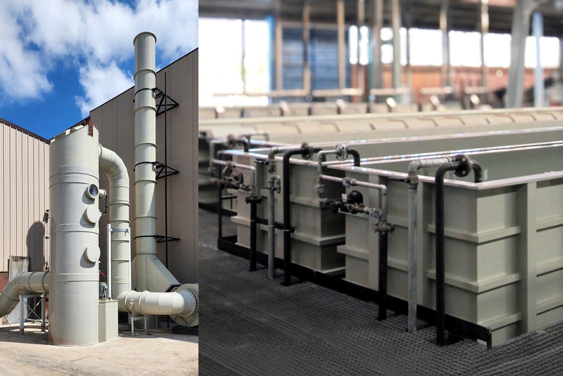 Tanque de almacenamiento industrial para el sector químico, un ejemplo de las estructuras robustas fabricadas con chapas plásticas soldadas con la precisión de la tecnología Leister